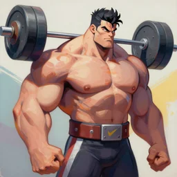 greg manchess portrait of hibiscus - man as roided thick muscular weightlifter zarya from overwatch fantasy medium shot, asymmetrical, profile picture, organic painting, sunny day, matte painting, bold shapes, hard edges, street art, trending on artstation, by huang guangjian and gil elvgren and sachin teng