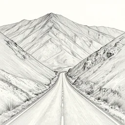 road through the mountains by moebius, dan mumford and peter doig and edward hopper, symmetrical, minimal, black ink, thin lines highly detailed, masterpiece 8 k