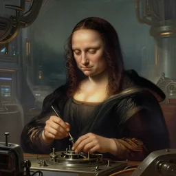 portrait of a man building a machine in futuristic science fiction environment, smooth, illustration, digital painting, detailed facial expression, artstation, centered, detailed surroundings, highly detailed, concept art, elegant, by ( leonardo da vinci ), intense emotion, wlop, sharp focus, intricate