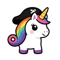 Rainbow Pirate Unicorn profile picture for social media sites. Limited palette, crisp vector line