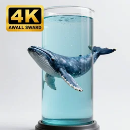 a pillar made out of glass, a whale swimming inside it, photography, award winning, 4 k