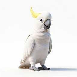 gentle cockatoo, clean 3d render, full body, isolated on a pure white background, centered, entire subject in frame, sharp focus, soft studio lighting