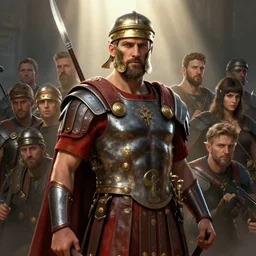 highly detailed portrait of a roman soldier, stephen bliss, unreal engine, greg rutkowski, ilya kuvshinov, ross draws, hyung tae and frank frazetta, tom bagshaw, tom whalen, nicoletta ceccoli, mark ryden, earl norem, global illumination, god rays