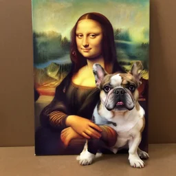 french bulldog painting in the style of mona lisa