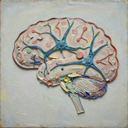 texture of 3d high relief abstract data art of neurons firing in the shape of a brain, painted in the style of the old masters, painterly, thick heavy impasto, expressive impressionist style, painted with a palette knife