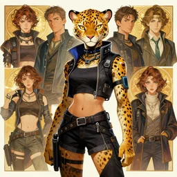 female anthropomorphic furry leopard character in cyberpunk clothes. Renowned character illustration by greg rutkowski, thomas kindkade, alphonse mucha, loish, norman rockwell. Trending on artstation.