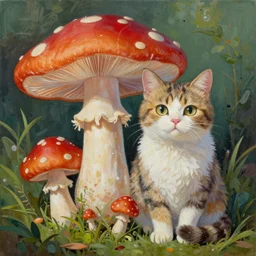 detailed mushroom cat acrylic painting by Naoto Hattori 4k hd