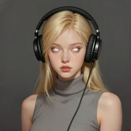 girl with blonde hair and white eyes wearing headphones, sleeveless turtleneck. digital painting, by valerian city of a thousand planets, by ruan jin #, by mandy jurgens #, by artgerm #, william - adolphe bouguerea #