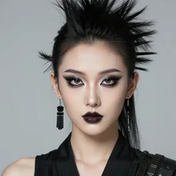 girl with punk druid samurai makeup, studio light