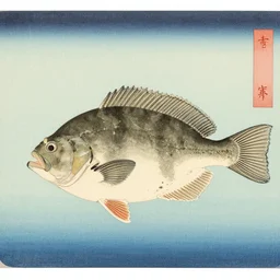 a flounder in the style of an japanese woodblock print