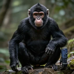 beautiful realistic high quality photo of a strong monkey with black suit full body, high quality photo, high quality photograph, professional camera photo, wide angle, wide angle lens, hyper realistic, hyperrealism, cinematic photo shot, cinematic lighting, ultra realistic photo, beatiful photo, enhanced photo, 8k resolution, 4k photo, fhd, high quality, photo ultra detailed, intricate details, detailed intricate, highly detailed, photorealistic
