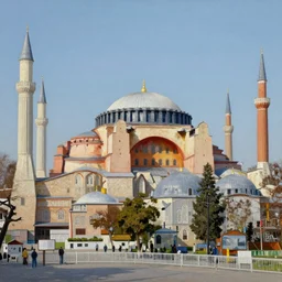 An old mosque with huge dome and tall minarets on Venus, oil painting,