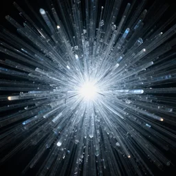 a light beam through a beautiful complex composition of millions of glass prisms crystal ice growth, macro lens, dark side of the glass