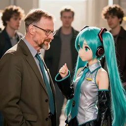 A beautiful anime digital painting of walter white meeting a cat girl Hatsune Miku, high quality, photorealistic, 4k hd, sharp, by Stanley Artgerm Lau, WLOP, Rossdraws, James Jean, Andrei Riabovitchev, Marc Simonetti, and Sakimichan, gorgeous lighting, well lit, backlit, dramatic cinematic lighting