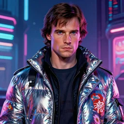 detailed film still portrait of marty mcfly in the movie blade runner, cyberpunk futuristic, neon, reflective puffy coat, decorated with traditional japanese by smail inceoglu dragan bibin hans thoma greg rutkowski alexandros pyromallis nekro, illustrated, fine details, realistic shaded, fine - face,