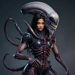 kylie jenner held menacingly by an xenomorph, highly detailed, photorealistic, slime, saliva, artstation, smooth