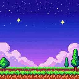 Beauiful background level of a 2D Sega Genesis game, video game art, pixel art, concept art, starry sky, dreamy and romantic, ultra detailed, natural lighting, trending on artstation