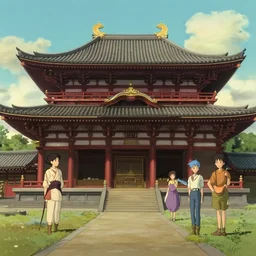 buddhism, temple, in the style of studio ghibli, j. c. leyendecker, greg rutkowski, artem