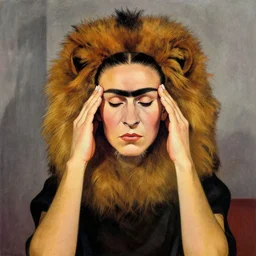 a lion with a massive headache by frida kahlo
