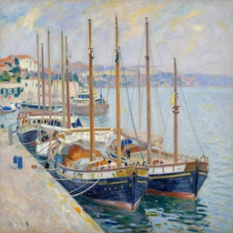 a master gouache painting of a group of ships docked at the harbor, group mass composition, by claude monet