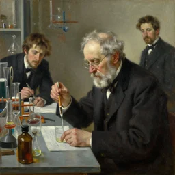 a old professor doing experiments in his lab, oil on canvas, artstation, by j. c. leyendecker and edmund blair leighton and charlie bowater, beautiful face, octane, very aesthetic!!!!!!!!!!!!!!!