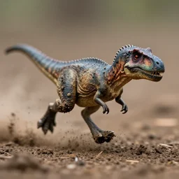 action photography, long shot, award winning macro photo of a tiny ultra detailed muddy dinosaur running fast in mud, dirt and dust, fast shutter speed, motion blur, tiny gaussian blur, highly detailed, highly intricate, depth of field, national geographic