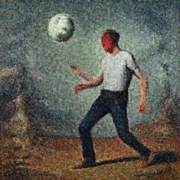 a man with red paint on his face is playing with a soccer ball, a surrealist painting by dave mckean, cgsociety, pop surrealism, apocalypse art, art on instagram, wallpaper