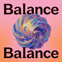 a pink and orange poster with the words balance, an ultrafine detailed painting by jules olitski, behance, generative art, irridescent, chromatic, ray tracing