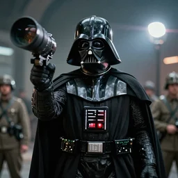 Darth Vader in the second world war!!!!!, splash art, movie still, cinematic lighting, dramatic, octane render, long lens, shallow depth of field, bokeh, anamorphic lens flare, 8k, hyper detailed, 35mm film grain