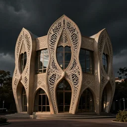 midcentury architecture, made of intricate decorative lace leaf skeleton, in the style of the dutch masters and gregory crewdson, dark and moody