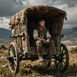 skyrim game, real, neil patrick harris sitting in the wagon in the opening cut scene,