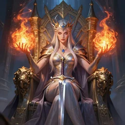 acotar style, wow! fanart, elvish queen with swords and fireballs, throne of glass fantasy portrait of a magician casting spells, d & d, high fantasy, detailed, digital art, artstation, smooth, sharp focus, art by artgerm, greg rutkowski, alphonse mucha