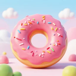 a cute mountain covered in sprinkles, vibrant colors, pink frosted donut, cute 3 d render, candyland, highly detailed,