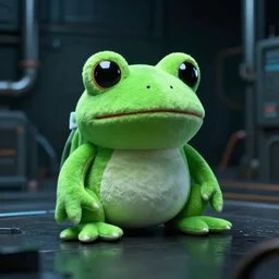 frog plushie in cyberspace, in 2 0 5 5, y 2 k cybercore, industrial low - light photography, still from a ridley scott movie