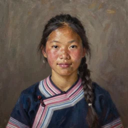 portrait of a young pangcah people woman ( 3 5 ) from taiwan in 2 0 2 1, an oil painting by ross tran and thomas kincade