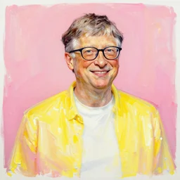 bill gates by cy Twombly and BASTIEN LECOUFFE DEHARME, pink and yellow, iridescent, volumetric lighting