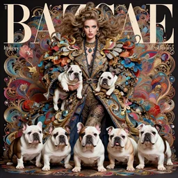 pretty model with english bulldog puppies : : by martine johanna and simon stalenhag and chie yoshii and casey weldon and wlop : : ornate, dynamic, particulate, rich colors, intricate, elegant, highly detailed, vogue, harper's bazaar art, fashion magazine, smooth, sharp focus, 8 k, octane render,