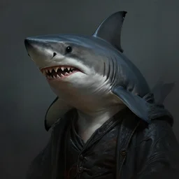 hyper detailed ultra sharp photorealistic portrait of a shark man, somber gothic aesthetic, masterpiece, elite, illustration, art by melissa houpert, felix englund, greg rutkowski, organic matte painting, bleak color palette, hard edges, smooth, artstation trending 8 k