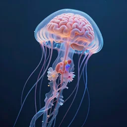 jellyfish with a anatomical brain visible, human brain, translucent, volumetric lighting, 8 k octane beautifully detailed render, post - processing, extremely hyper - detailed, intricate, epic composition, cinematic lighting, wide shot angle, masterpiece, trending on artstation, detailed detailed detailed, masterpiece, stunning art by anders zorn, wonderful masterpiece by greg rutkowski, beautiful cinematic light,