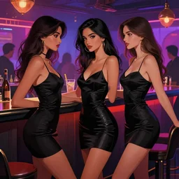 sensual beautiful delhi girls wearing western little black dresses at the bar inside a busy nightclub, epic scene, by jakub rozalski, inyi han vibrant colours, dynamic lighting, digital art, winning award masterpiece, fantastically beautiful, illustration, aesthetically inspired by beksinski and dan mumford, trending on artstation, art by greg rutkowski, 8 k