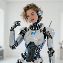 portrait of blissful young demi moore as a solarpunk mecha humanoid robotic parts with bright led lights, real human face, pudica pose gesture, by michelangelo, in white room, ultra - realistic and intricate, soft focus 8 k