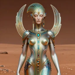 hyperrealistic futuristic highly detailed chimera woman on the mars sharp focus in the style of modern art deco and retro by rene lalique 8 k