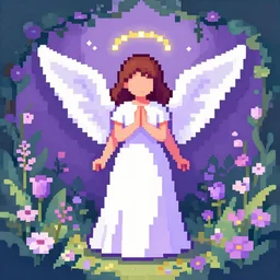 an angel in a garden, pixel art study, purple