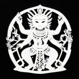 not messy, white on black background, concise, minimalist papercut painting, good symmetry, crystalline design, pagan deity, high definition, image detail is crisp, intricate, masterpiece, cut outs