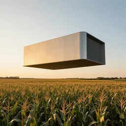 wide shot of a monolithic structure suspended in the air high above a cornfield, late afternoon, golden hour, highly detailed, smooth, sharp focus, concept art by greg rutkowski and ruan jia