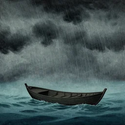 a storm that falls on ulysses alone on a boat in the sea, orientalism, ukiyo - e, arnold bocklin, loneliness, trending on artstation,