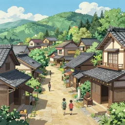 a Japanese village in the style of anime, in the style of Keen Art on Artstation and in the style of Surendra Rajawat on Artstation , 4k,