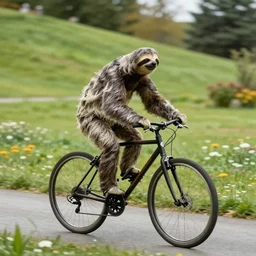 a sloth riding his bicycle down the hill