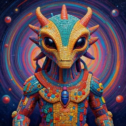 portrait of an alien made out of cobblestone as a psychedelic neural tiki reptile god by naoto hattori, dan mumford, android jones, and chris dyer, deep bold colors, galactic dmt entity, depth of field, intricate beautiful painting, billions of details, octane render, portal, 8 k, detailed vector, trending on artstation, cgisociety