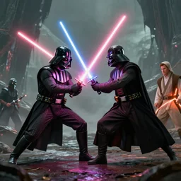 darth vader and obi wan kenobi fighting with lightsaber on alien landscape, 8 k uhd, unreal engine, octane render in the artstyle of finnian macmanus, john park and greg rutkowski